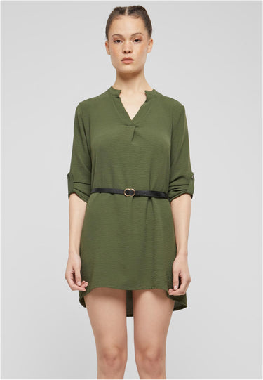 Cloud5ive Damen Longform Musselin Turn-Up Shirt mit Gürtel