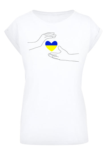 Ladies Peace - 2 Hand Heart White Extended Shoulder Tee