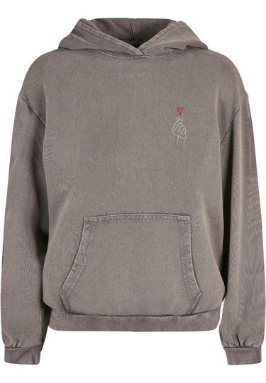 Ladies K Heart Acid Washed Oversized Hoody