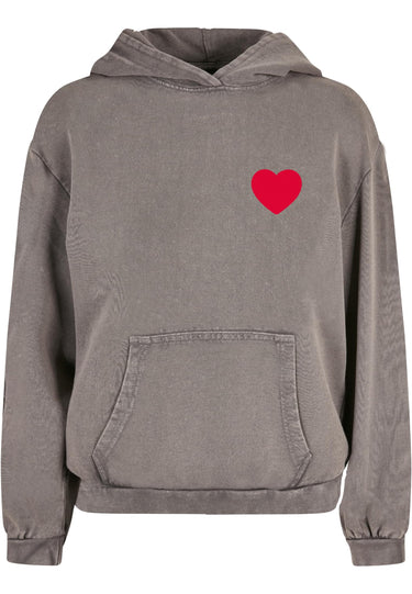 Ladies Heart Acid Washed Oversized Hoody